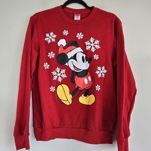 Disney Classic Mickey Mouse Sweatshirt Small Red Snowflakes Holiday.D11